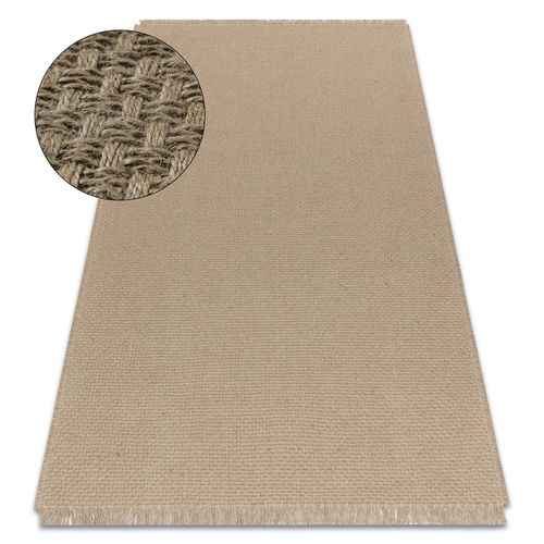80x150 Cm Tapis Jute 3731 Beige Foncé Une Couleur - Jute, Tissé À Plat, Franges