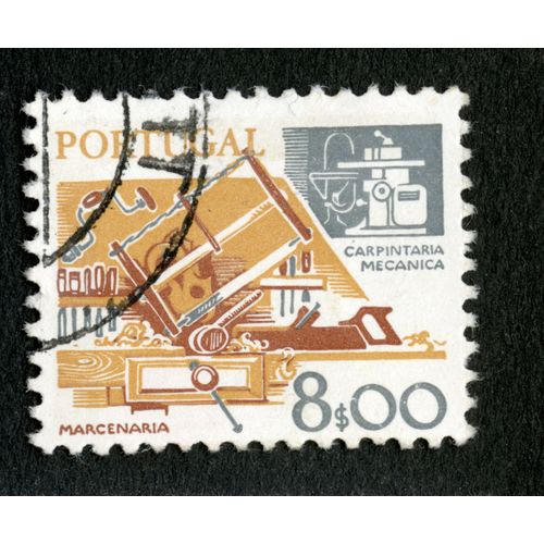 Timbre Oblitéré Portugal, Marcenaria, Carpintaria Mecanica, 8s00