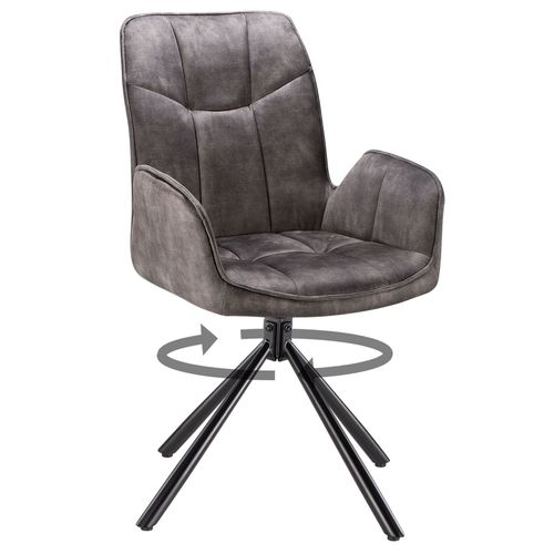 Lot De 2 Chaises Pivotantes Maribor En Tissu Coloris Anthracite, Chaise De Bureau Avec Accoudoirs Et Pieds En Métal Noir