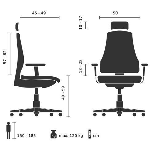 Chaise De Bureau / Fauteuil De Direction Ergohuman Slim I G Tissu Maille Gris Clair Hjh Office
