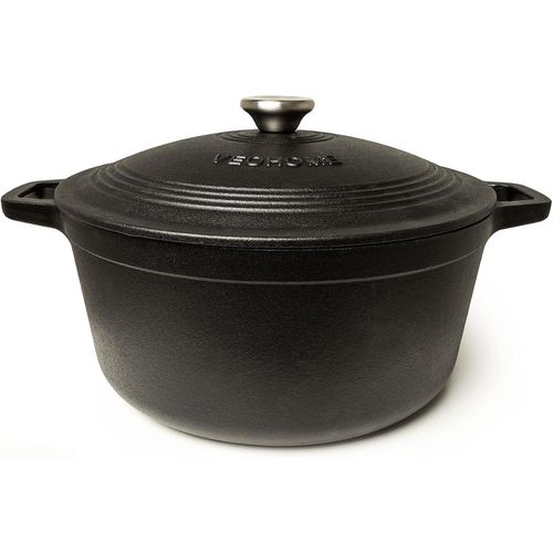Yemaesre-Cocotte Fonte Émaillée 6l, Faitout Ultra Résistant,Marmite Compatible Induction/Gaz/Four, Cuisson Homogène, Saveurs Authentiques, Couvercle Relief (Noir Mat, Ronde 6 Litres (28 Cm))