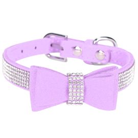Collier Pour Chat En Daim Microfibre Avec Double Noeud Et Strass Scintillants, Accessoire Pour Animaux De Compagnie, Violet, Taille L?: 51 X 2,5 Cm