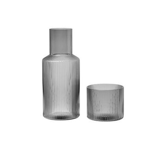 Ferm Living - Ensemble Carafe Et Verre Ripple  - Gris Fumã©  - Gris