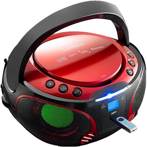 NAERYUT-Scd-550-Children'S Cd Radio-Stereo System-Boombox-Mp3 And Usb Player-Bluetooth-2x2W Rms Power-Party Lights-Red