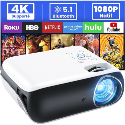 NAERYUT-Hopvison Vidéoprojecteur 4K Supporté,Projecteur Home Cinéma 9500 Lumens Avec Bluetooth 5.1,Mini Retroprojecteur Natif 1080P Pour Extérieur/Maison Fire Stick/Smartphone/Ps5/Hdmi,Écran 100"" Inc