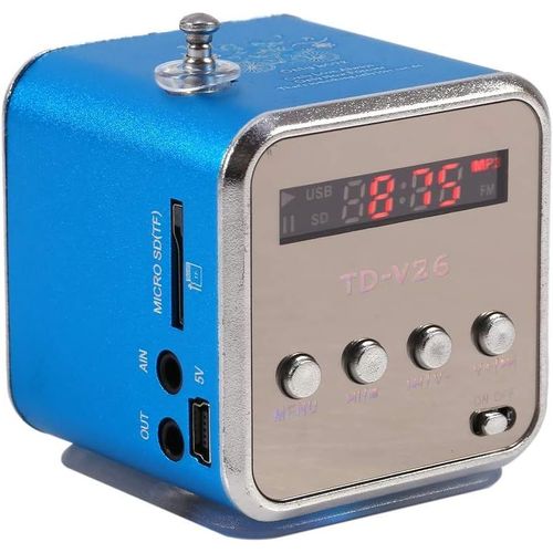 NAERYUT-Mini Haut-Parleur Portatif De Radio Fm,Lecteur De Musique Stéréo Numérique Mp3 Mp4,Support Carte Tf,Disque Usb Fm (Bleu)