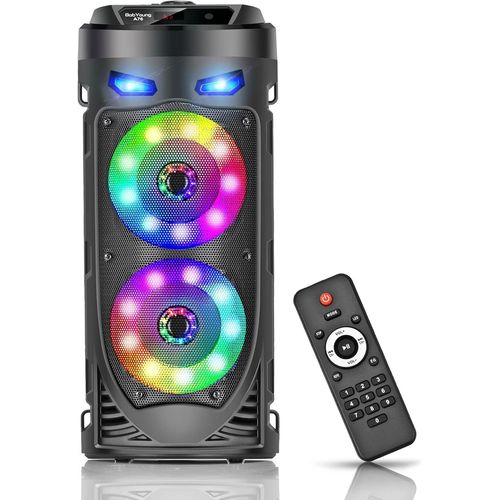 NAERYUT-Portable Bluetooth Speaker 30W Wireless Speaker With 4 Inch Dual Stereo Sound,Mixed Color Led Lights,Remote Control,Supports Eq,Tws,Usb,Tf,Aux,Speaker For Travel