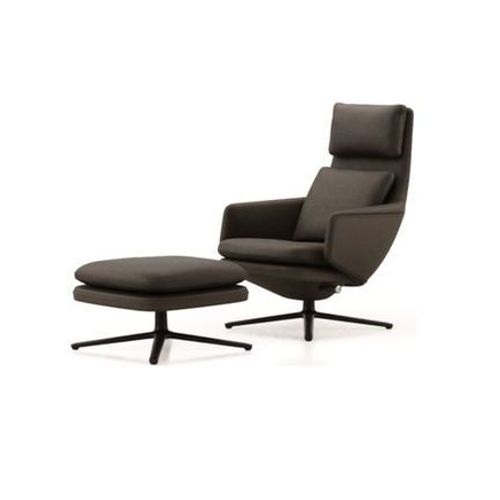 Vitra - Grand Relax Avec Ottoman  - Gris Ombragã© - Noir Basique Enduit De Poudre  - Gris