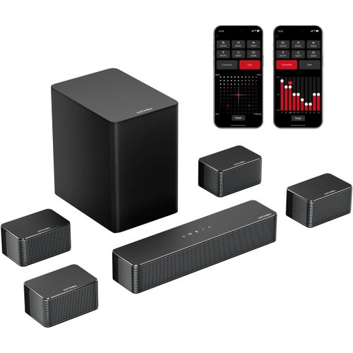 NAERYUT-7.1Ch Sound Bar,Virtual Surround Sound System For Tv,App Control,4 Wired Surround Speakers,Soundbar Tv With Wireless Subwoofer,Home Theater,Poseidon D70