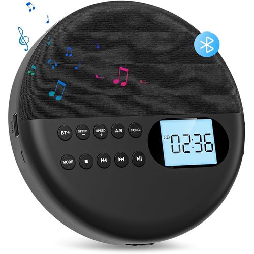 NAERYUT-Portable Cd Player With Bluetooth Transmitter And Receiver And Speaker And Rechargeable Battery 1500Mah Memory Function Usb Play Screen Anti-Jump Protection With Aux Cable