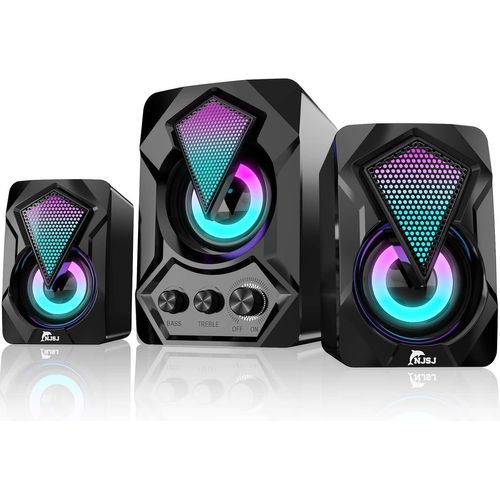 NAERYUT-2.1 Pc Speaker With Subwoofer,Rgb Led Gaming Speaker System,Rich Sound,3.5 Mm Audio,Usb Powered Bass For Pc,Ps4/5,Tv,Smartphone,Tablet,Player