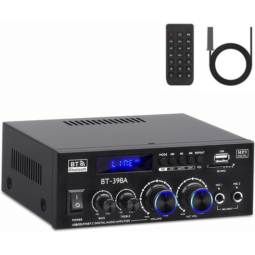 NAERYUT-Bt-398A Audio Amplifier,Bluetooth Amplifier 5.0 2.0 Channels 60Wx2 Mini Amplifier Speakers Digital Sound Amplifiers With Fm Radio Usb Sd Card For Home Theater Audio System