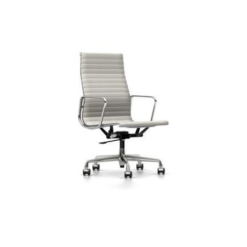 Vitra - Chaise En Aluminium - Ea 119 - Poli - Cuir Neige - Roulettes Pour Sols Durs  - Gris