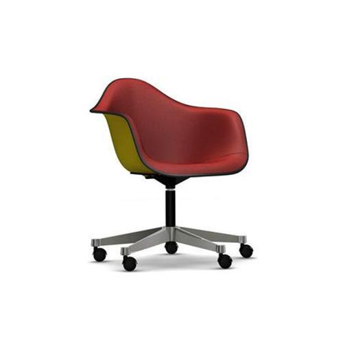 Vitra - Eames Plastic Armchair Pacc Avec Rembourrage Intã©Gral - Moutarde - Hopsak - Rouge/Cognac - Cuir Noir  - Rouge