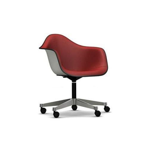 Vitra - Eames Plastic Armchair Pacc Avec Rembourrage Intã©Gral - Blanc - Hopsak - Rouge/Cognac - Cuir Noir  - Rouge