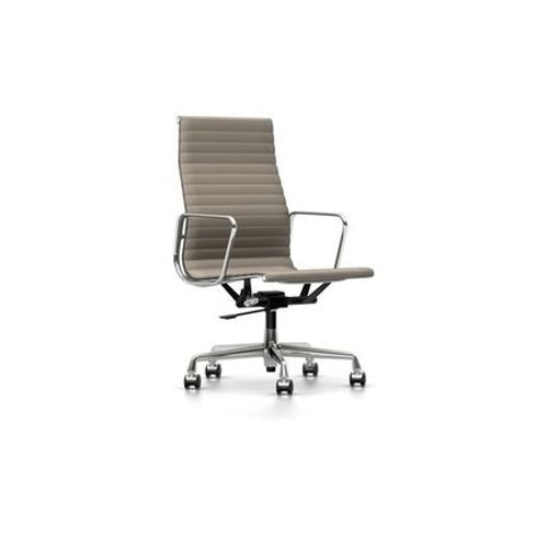Vitra - Chaise En Aluminium - Ea 119 - Poli - Cuir Sable - Roulettes Pour Sols Durs  - Bleu