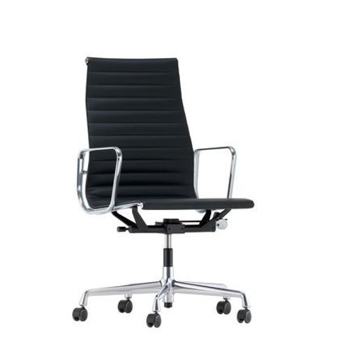 Vitra - Chaise En Aluminium - Ea 119 - Chromã© - Cuir Nero - Roulettes Pour Sols Durs  - Beige