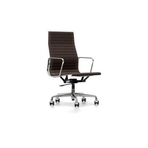 Vitra - Chaise En Aluminium - Ea 119 - Chromã© - Cuir Chataã®Gne - Roulettes Pour Sols Durs  - Orange