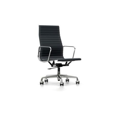 Vitra - Chaise En Aluminium - Ea 119 - Poli - Cuir Asphalte - Roulettes Pour Sols Durs  - Blanc