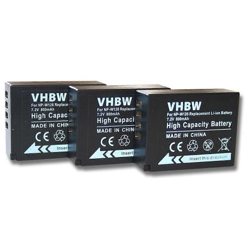 Batterie vhbw 3x compatible avec les appareils photo Fujifilm X-E4, X-T10, X-E2S, X-Pro3, X-Pro2, X-H1, X-Pro 1, X-S10, X-T1, X-E3, X-M1 (800 mAh, 7,2 V, Li-Ion)