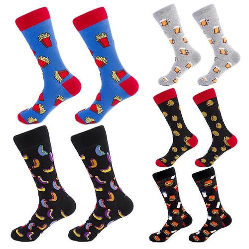5 Paires Hommes Nouveauté Drôle Nourriture Thème Crew Chaussettes Coloré Dessin Animé Hot Dog Chips Bière Hamburger Imprimé Casual Coton Collants Cadeaux