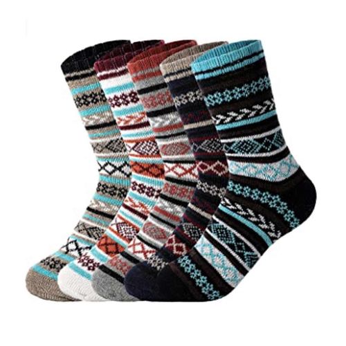 5 Paires Hommes Super Épais Thermique Chaud Équipage Chaussettes Fausse Laine Tricotée Hiver Rayé Motif Confortable Casual Mid Tube Bonneterie