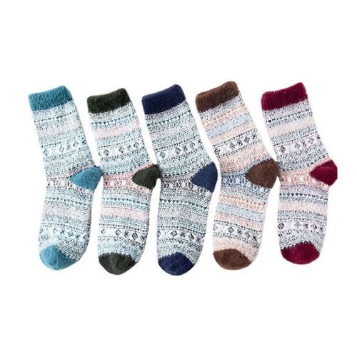 5 Paires Hommes Hiver Tricot Chaud Chaussettes Poilues Ethnique Multicolore Fuzzy Thermal Hosiery