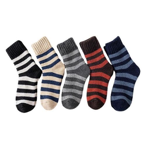 5 Paires Hommes Super Épais Thermique Chaud Équipage Chaussettes Fausse Laine Tricotée Colorblock Rayé Motif Doux Confortable Sports Décontracté Mid Tube Bonneterie