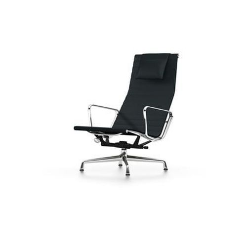 Vitra - Chaise En Aluminium - Ea 124 - Chromã© - Cuir Nero  - Noir