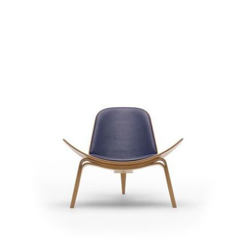 Carl Hansen - Chaise Ch07 - Chãªne Noir Verni - Cuir Bleu-Gris/Thor 350  - Gris