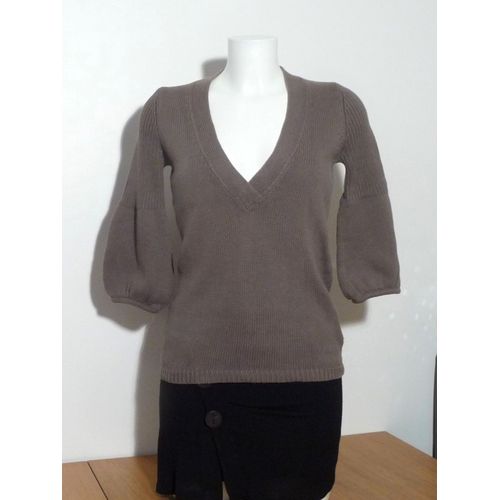 Pull 100% Coton Marron Taupe À Manches 3/4- Taille 34/36- 3 Suisses