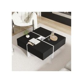 Table Basse Moderne Carrée Noire Et Blanche, 70*70*35 Cm, Avec Plateau Central De 10*10 Cm