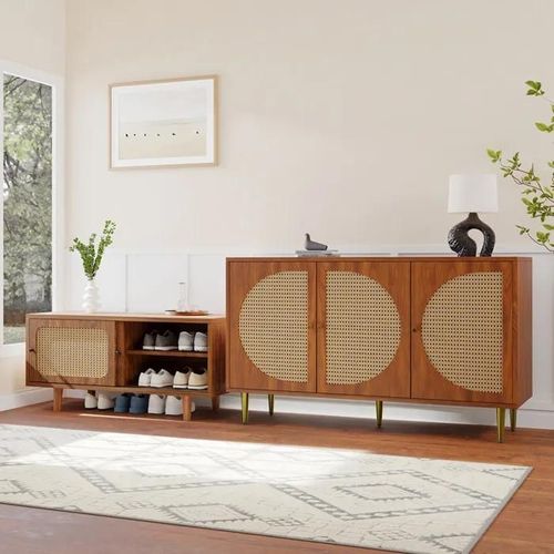 Rotin Meuble Bas De Salon - Combinaison D'une Commode En Rotin Et D'une Armoire À Chaussures, Couleur Noyer