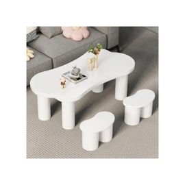 Table Basse Irrégulière En Forme D'os, Longueur 113 Cm, Largeur 58 Cm, Hauteur 40,5 Cm, Avec 2 Petits Bancs