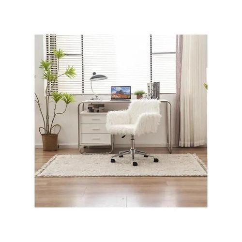 Chaise De Bureau Réglable, Coussin En Fourrure Synthétique Résistante, Fournitures De Bureau (Blanc)