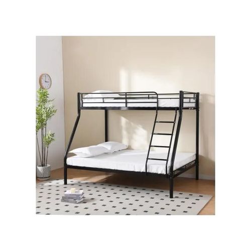 Lit Superposé Junior, Lit Supérieur 98x200 Cm, Lit Inférieur 137x200 Cm, Noir Brillant