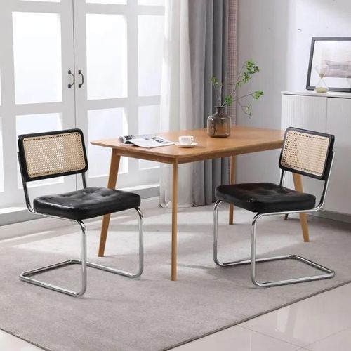 Lot De 2 Chaises De Salle À Manger En Rotin,Garnies D'éléments En Cuir Synthétique,Chaise En Rotin Sans Accoudoir En Maille(Noir
