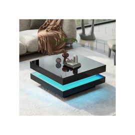 Table Basse Carrée Noire - Style Technologique Moderne Avec Éclairage Led 16 Couleurs, 70x70x36 Cm, Charge Max. 45kg