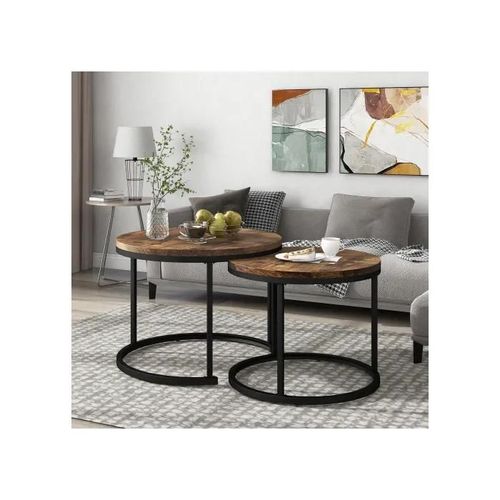 Table Basse Ronde Lot De 2 Tables Basses Salon Table Basse Ronde Gigogne 2 Tables Basses Rondes (Marron)