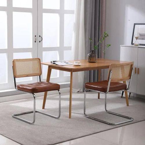 Lot De 2 Chaises De Salle À Manger En Rotin, Garnies D'éléments En Cuir Synthétique (Marron)