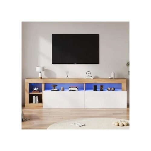 Meuble Tv Contemporain Pour Téléviseurs Jusqu'à 80 Pouces, Rangement Ouvert, Avec Lampes De Contrôle Led