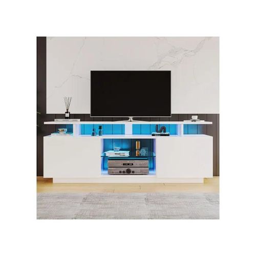 Meuble Tv Blanc Moderne Avec Éclairage Led 16 Couleurs, 1,4 M De Long - Meuble De Rangement Élégant Pour Tv 60 Pouces