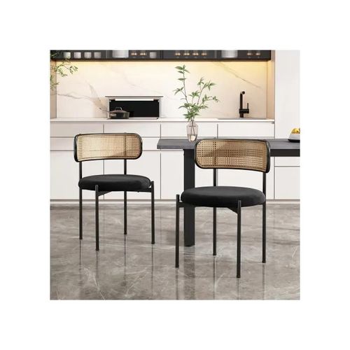 Chaise De Salle À Manger En Velours, Lot De 2, Chaise De Salon Moderne Et Minimaliste Avec Quatre Pieds En Métal, Noir