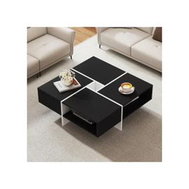 Table Basse Carrée Moderne 70x70x35cm - Design Noir Et Blanc, 5 Compartiments Ouverts, Compartiment Central 10x10cm