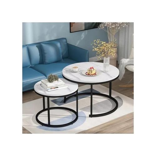 Table Basse Ronde Lot De 2 Tables Basses Salon Table D'appoint Ronde Emboîtée 2 Table D'appoint Ronde(Chêne)