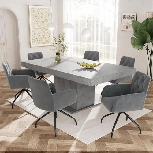 Lot De 6 Chaises De Salle À Manger Pivotantes À 360°, Fauteuil Rembourré Avec 4 Pieds En Métal, Velours, Gris Anthracite