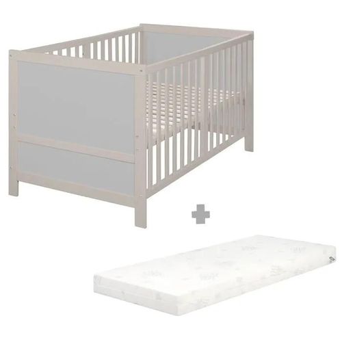 Lit Bébé Évolutif Roba Easy Sleep 70 X 140 Cm + Matelas Roulé + Kit De Transformation - Réglable En Hauteur - Gris Clair