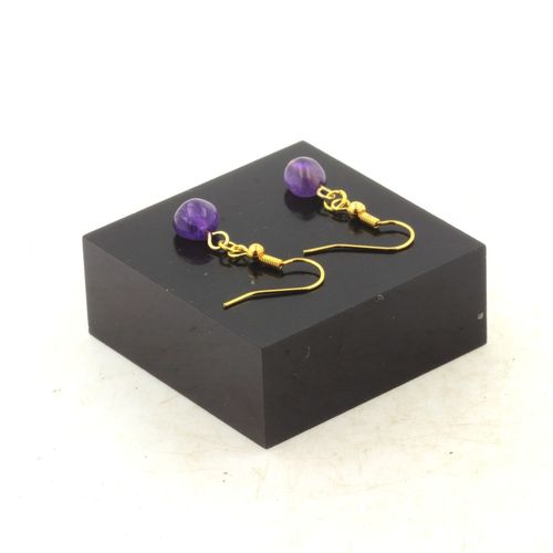 Boucles D'oreilles 1 Perle Améthyste Du Brésil En Acier Inoxydable Fabriqué En France.
