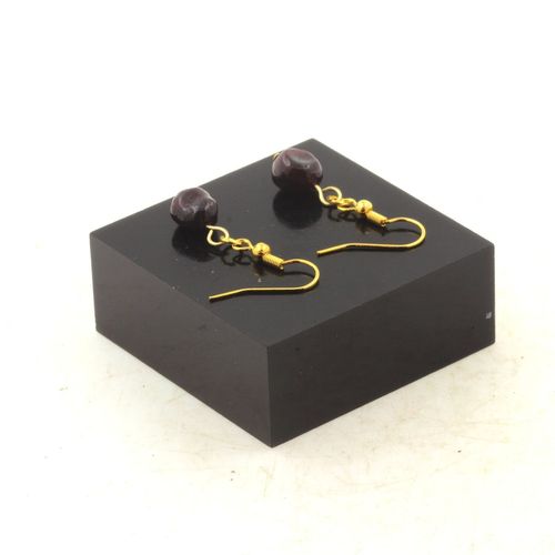 Boucles D'oreilles 1 Perle Grenat Du Mozambique En Acier Inoxydable Fabriqué En France.