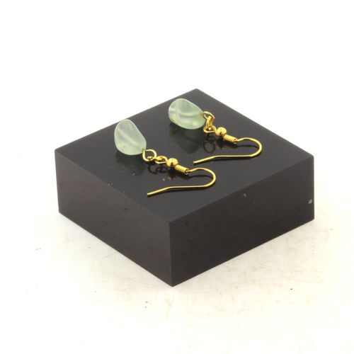 Boucles D'oreilles 1 Perle Prehnite Du Canada En Acier Inoxydable Fabriqué En France.